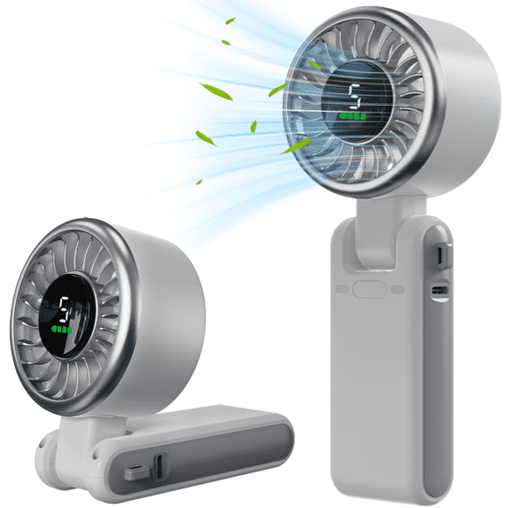 Portable Handheld Fan, Foldable Powerful Winds Turbo Fan, 4000mAh Rechargeable Mini Fan, Personal Fans with 5 Speed, Digital Display For Women Men Travel Camping Outdoor, White