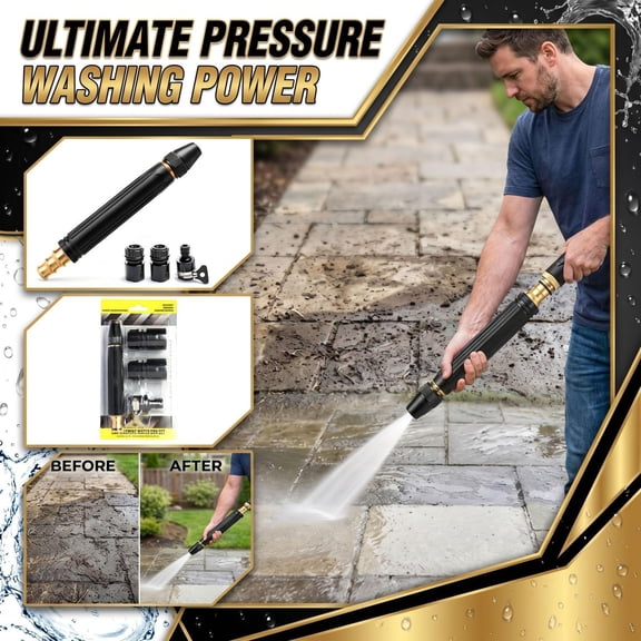 Portable Handheld High Pressure Water Sprayer Kit, Water Pressure Washer, Hose Nozzle Metal, Car Wash Pressure Washer, 4-Piece Black Universal Adapter Connection Set 7X1 Inch