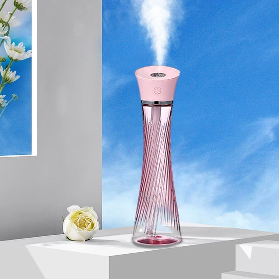 Portable Handheld Humidifier - Nano Spray Face Steamer, USB Rechargeable, Visual Water Tank, Mist Hydrating Humidication for Skin Care, Daily Makeup Facial Mister - Pink