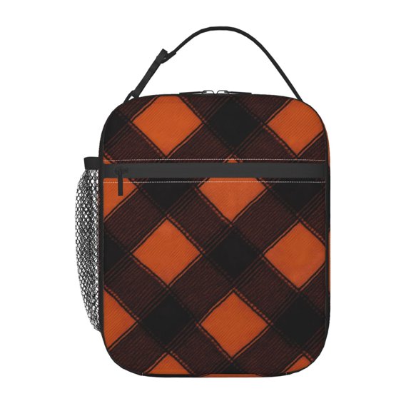Portable Handheld Insulated Lunch Bag 1084in Men And Women Universal Reuse Function Fully Used For Work Office Travel Argyle Plaid Darkorange_2