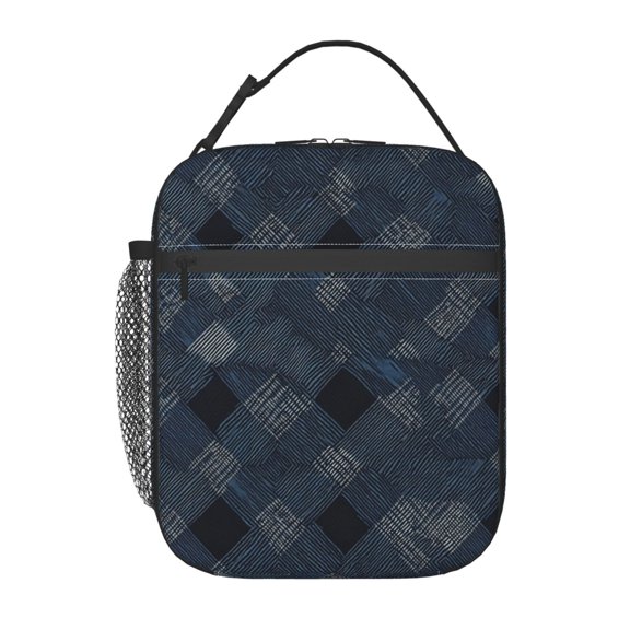 Portable Handheld Insulated Lunch Bag 1084in Men And Women Universal Reuse Function Fully Used For Work Office Travel Argyle Plaid Darkslateblue_1