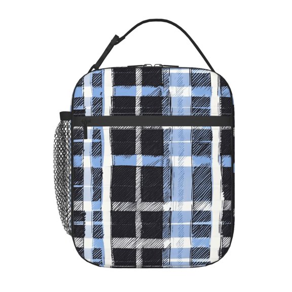 Portable Handheld Insulated Lunch Bag 1084in Men And Women Universal Reuse Function Fully Used For Work Office Travel Mediumblue Houndstooth Buffalo Plaid Tartan Check Scotland Hand-Drawn Sketch_3