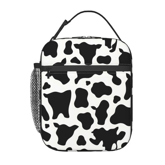 Portable Handheld Insulated Lunch Bag 1084in Men And Women Universal Reuse Function Fully Used For Work Office Travel Simple Cow Print Pattern, Vector Art Style_4