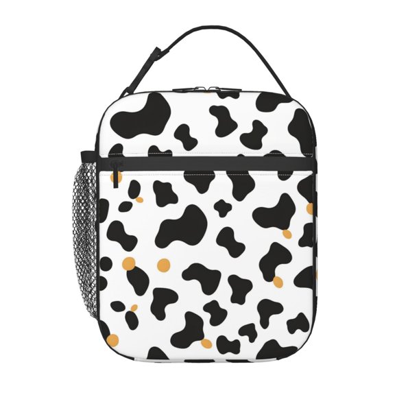 Portable Handheld Insulated Lunch Bag 1084in Men And Women Universal Reuse Function Fully Used For Work Office Travel Simple Cow Print Pattern, Vector Art Style_2
