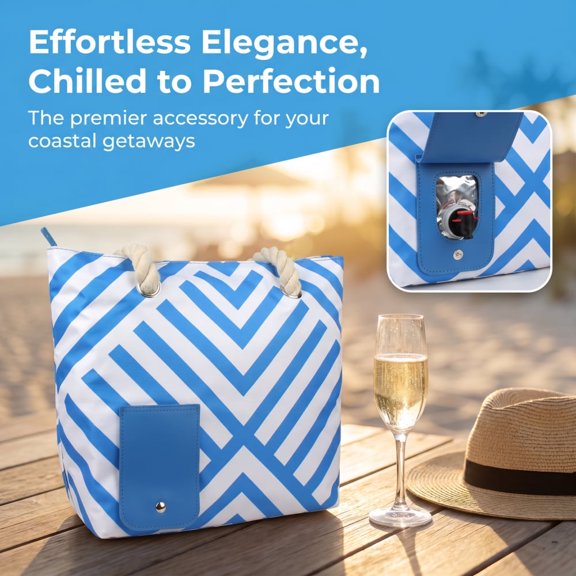 Portable Handheld Insulated Wine Cooler Bag for Beach Camping, Large Capacity Shoulder Tote with 3 Detachable Inner Liners