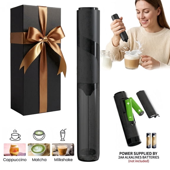 Portable Handheld Milk Frother, Battery Operated Electric Foam Maker with Protective Storage Tube, Mini Drink Mixer for Coffee, Lattes, Cappuccinos & Matcha, Black