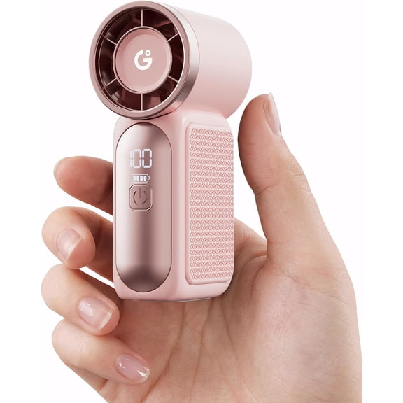 Portable Handheld Mini Fan, 6 Speeds 16900 RPM High Velocity Personal Fan with LED Display, USB Rechargeable, Mini Fan with Lanyard for Makeup, Travel, Outdoor Fan for Women Girl Gift, Pink