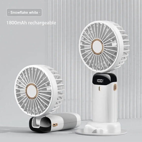 Portable Handheld Mini Fan Foldable Neck Hanging Fan, 5-Speed USB Rechargeable Fan with 1800mAh Battery, LED Display and Phone Stand for Travel Office Outdoor
