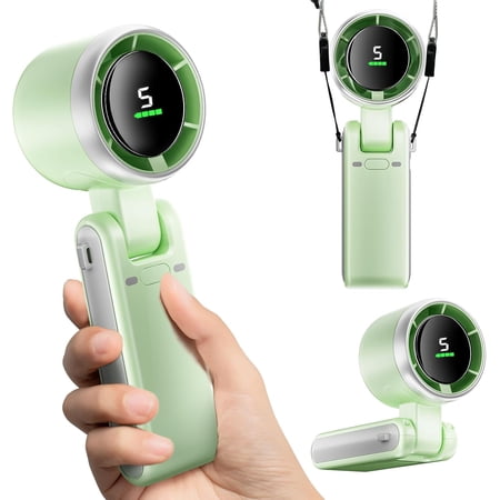 Portable Handheld Mini Fan, Foldable Powerful Winds Turbo Fan, 5000mAh Battery & 50000RPM Speed, USB Rechargeable Personal Fan with 5 Speed, Digital Display For Women Men Travel Camping Outdoor