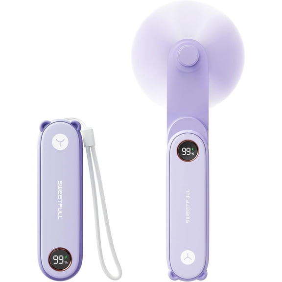 Portable Handheld Mini Fan with LED Display, 3-in-1 Personal Foldable USB Rechargeable Hand Held Fan & Flashlight for Travel, Lash Eyelash, Cute Small Pocket for Women, Girls