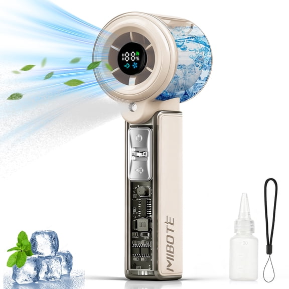 MIBOTE Handheld Rechargeable Misting Fan with Digital Display, 30ml Water Tank, Multiple Speeds, Portable for Outdoor and Travel –Khaki