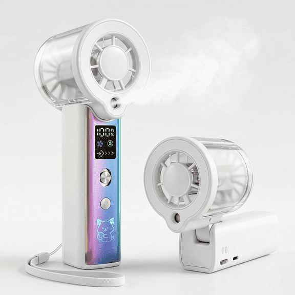 Portable Handheld Misting Fan - 90° Foldable Personal Fan with Digital LED Display, Turbo Mini Water Spray Fan, Usb Rechargeable Battery Operated Cooling Fan for Travel, Outdoors, Makeup, and Beach