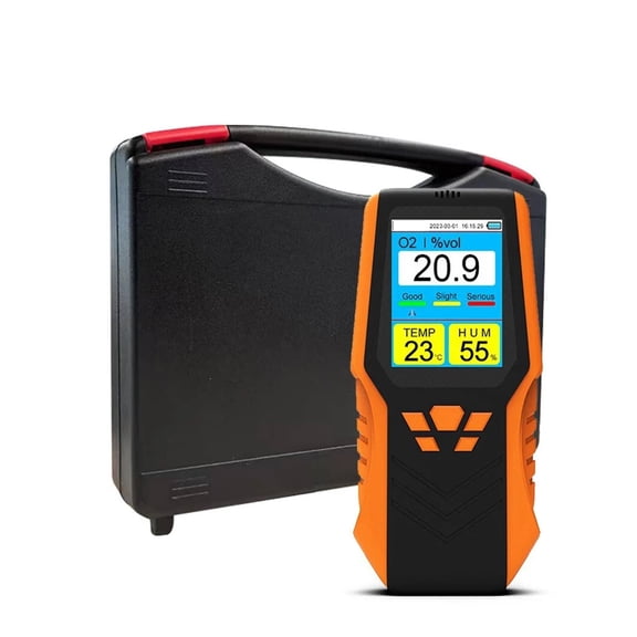 Portable Handheld O2 Detector Oxygen Gas Monitor, 0-30%vol Concentration Tester, 1.5s Fast Response Temp Humidity Meter, 14H