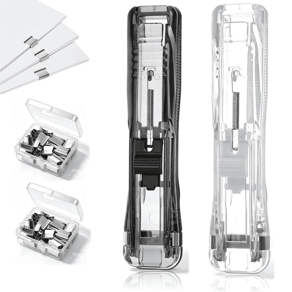 2 Set Portable Binder Clip Stapler Includes 100 Reusable Clips,Staple Free Clip Binder, Mini Push Stapler Dispenser Papers Clamps for Fixing Documents