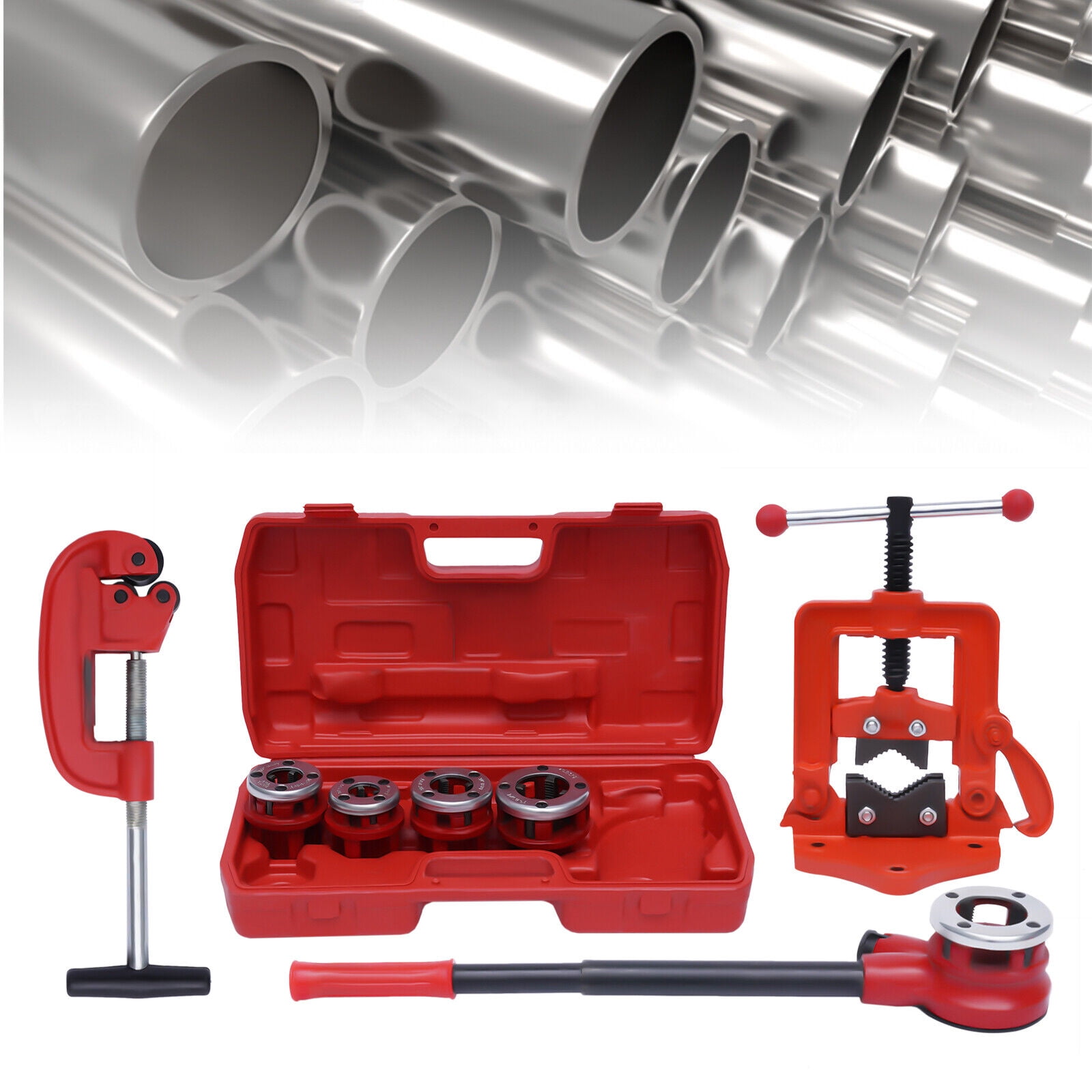 Portable Handheld Ratchet Type Pipe Threader + 5 Dies Set 1/2" UP TO 2