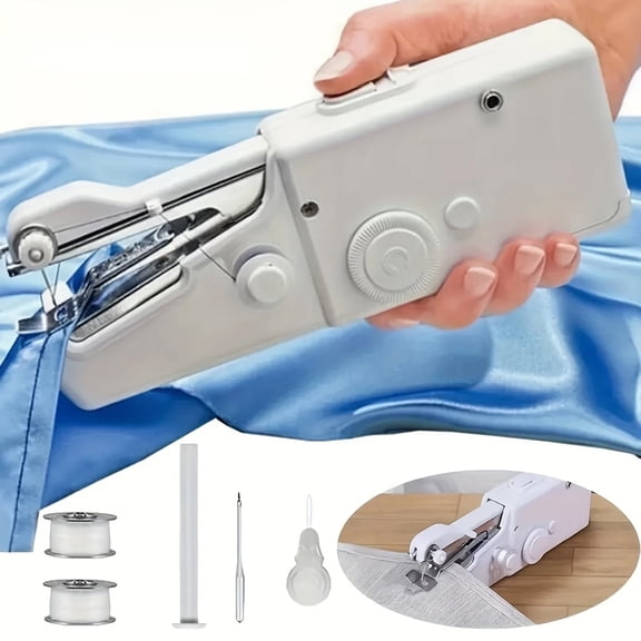 Portable Handheld Sewing Machine, 2025 New Fast Stitch Mini Electric Sewing Machines, Small Hand Held Sewing Machine for Adults Beginners DIY Fabrics Clothes Home Travel (White)