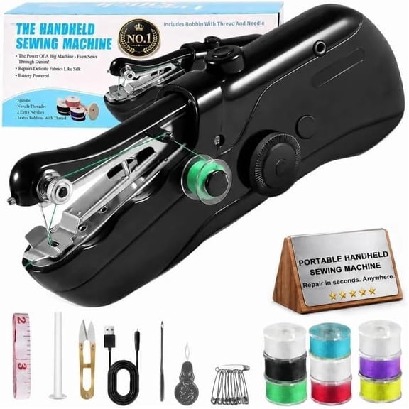 Portable Handheld Sewing Machine for Adults Mini Hand Held Stitching Small Electric for Beginners Suitable Hemming Quick Fabric Travel Clothes Pants DIY Various Fabrics (Black)