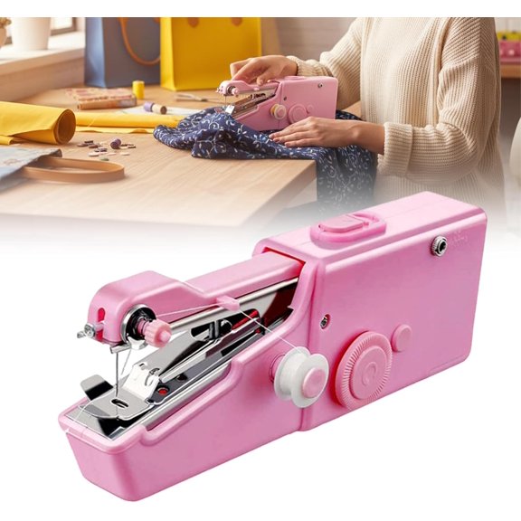 Portable Handheld Sewing Machine for Beginners, Electronic Mini Sewing Machine for Quick Repairs & DIY Crafts, Small One-Hand Operation, Complete Sewing Kit with 6 Thread Spools, White