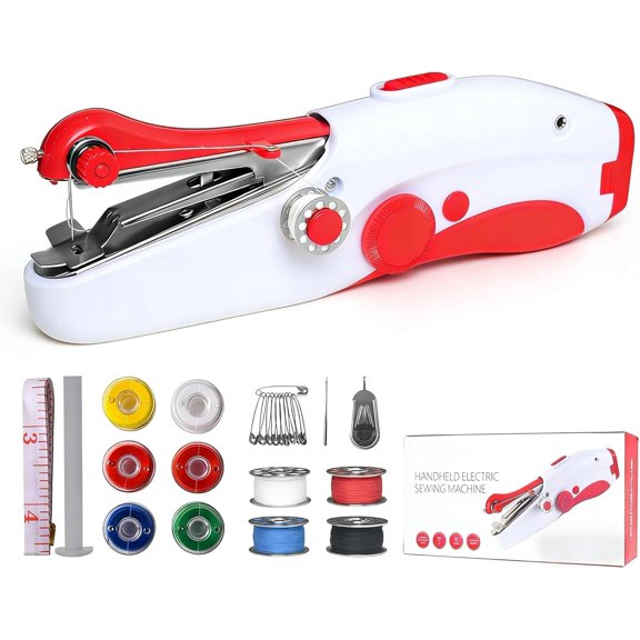 Portable Handheld Sewing Machine - Electric Mini Cordless Stitch Tool for Beginners & Adults | Quick Mending Repair Kit for Clothes, Fabric, Curtains, DIY Crafts | Travel & Home Use (Red)