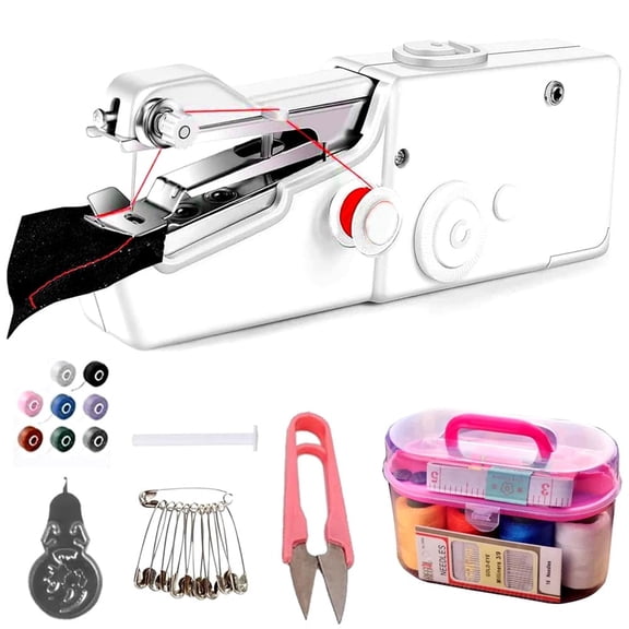 Portable Handheld Sewing Machine - Mini,Quick Sew,Lightweight,for DIY Fabric,Clothes,Home Repairs & Travel,Easy to Use,White,Perfect for Beginners & On-the-Go Sewing