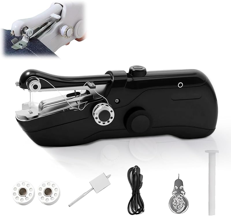 Portable Handheld Sewing Machine, Mini Sewing Machines for Clothes,Fabrics,DIY Home Travel, DIY Projects at Home or Travel, Quick Stitching with Accessory Kit (USB Black)