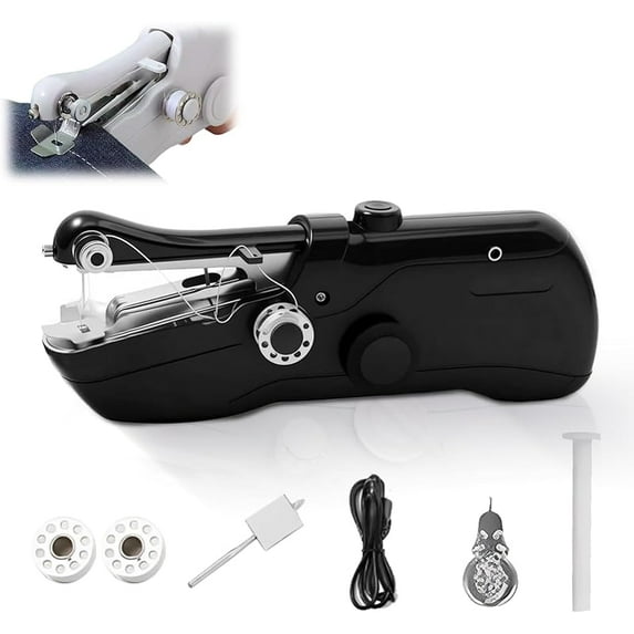 Portable Handheld Sewing Machine, Mini Sewing Machines for Clothes,Fabrics,DIY Home Travel, DIY Projects at Home or Travel, Quick Stitching with Accessory Kit (USB Black)