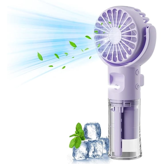 Portable Handheld Spray Fan with Water Mist Cooling and Low Noise Design with 4 Speed and Type-C for Office, Travel or Camping, Purple