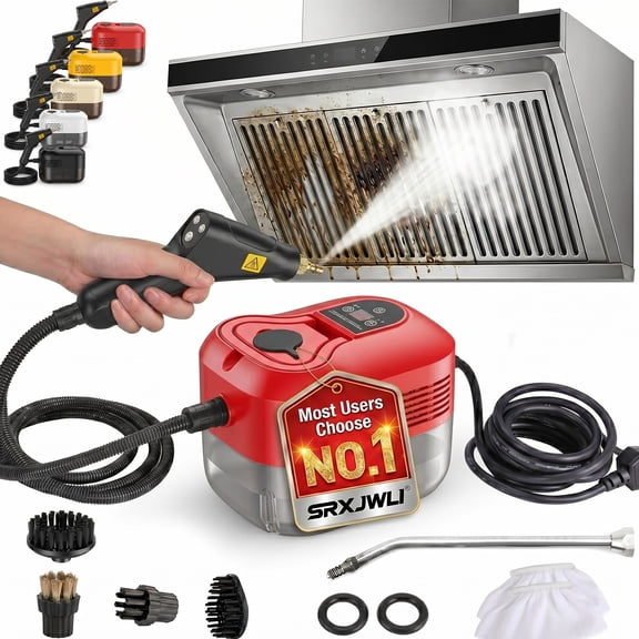Portable Handheld Steam Cleaner 2500w Handheld High-Temperature Pressurized Steam Cleaner for Home Car Detailing Small Areas High Pressure Professional 1200ml Rapid Mop to Clean Walls - RED