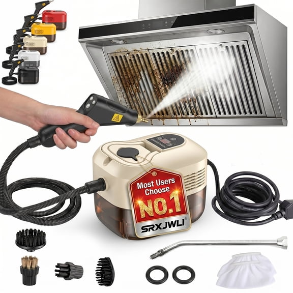 Portable Handheld Steam Cleaner 2500w Handheld High-Temperature Pressurized Steam Cleaner for Home Car Detailing Small Areas High Pressure Professional 1200ml Rapid Mop to Clean Walls - BEIGE