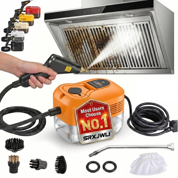 Portable Handheld Steam Cleaner 2500w Handheld High-Temperature Pressurized Steam Cleaner for Home Car Detailing Small Areas High Pressure Professional 1200ml Rapid Mop to Clean Walls - ORANGE