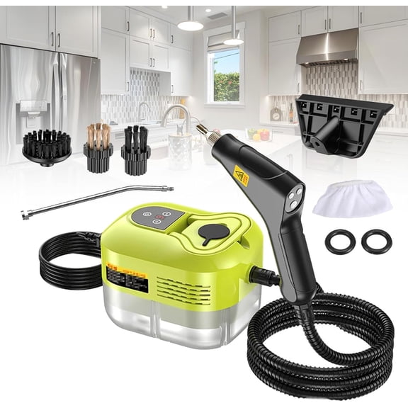 Portable Handheld Steam Cleaner,High Temperature,Handle Controllable Switch/Intelligent Digital Display,4 Brush Heads for Car, Kitchen, Furniture, Grout, Tile,Yellow