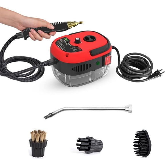 Portable Handheld Steam Cleaner, High Temperature Pressurized Steam Cleaning Machine with Brush Heads for Kitchen Furniture Bathroom , Plug 110V (Red)