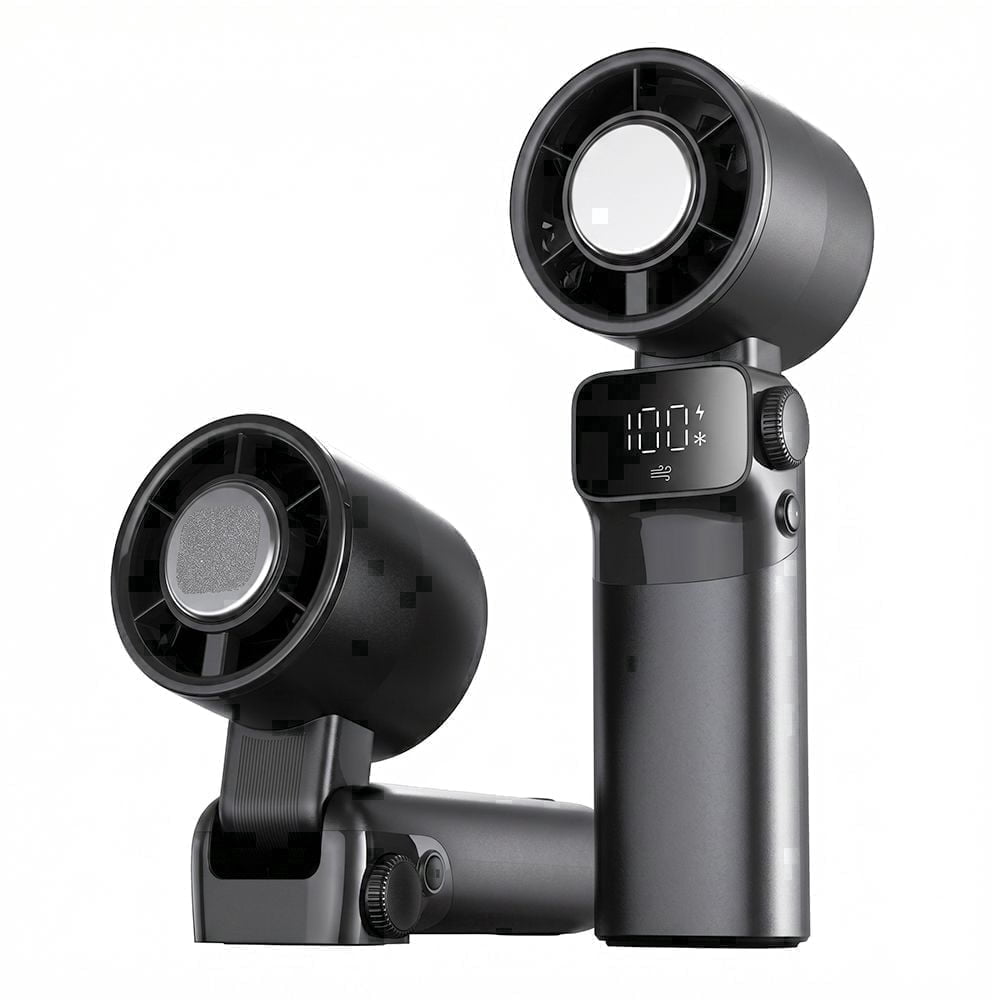 Portable Handheld Turbine Fan, 100 Speed Settings, Type-C Fast Charging, LED Display, Suitable for Travel, Working, Black