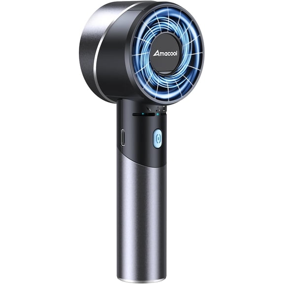 Portable Handheld Turbo Fan, 17Hrs Runtime, 4 Speeds Wind, Cool Metal Body, Rechargeable Battery Personal Fan, Mini Pocket Fans for Girl Woman Man Travel Makeup Camping Outdoor-Black Grey