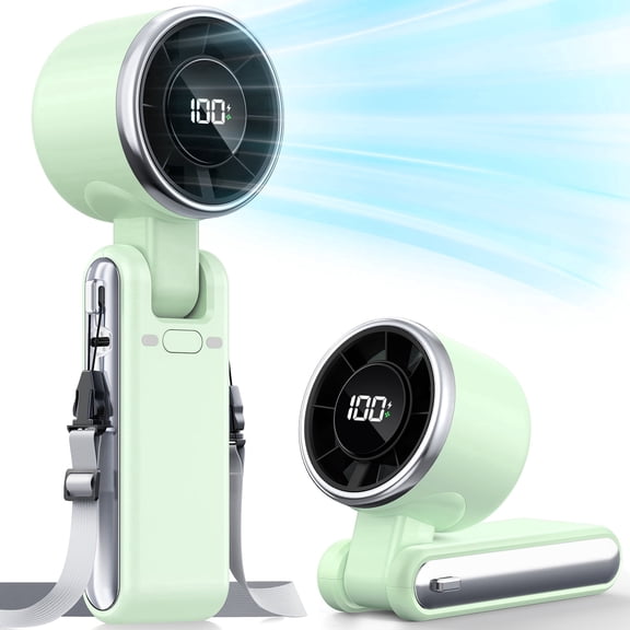 Bearwind Portable Handheld Turbo Fan - 5 Gear High Speed 4000mAh Rechargeable Mini Personal Hand Fan Blow Cold Air, Battery Operated Travel Essentials, Beach Vacation, Gifts for Women, Men (Green)