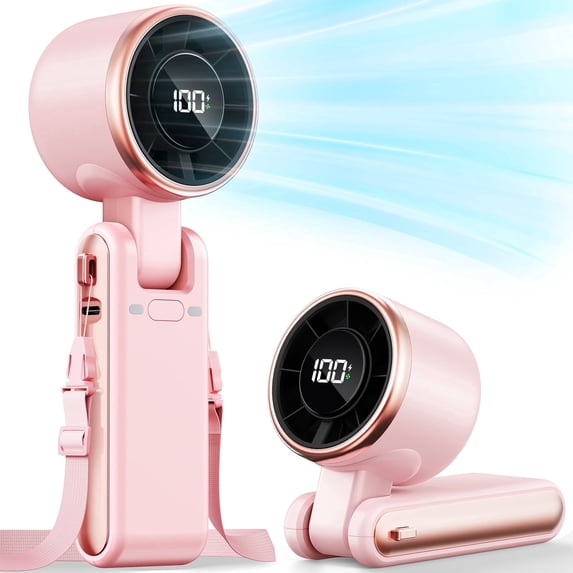 Bearwind Portable Handheld Turbo Fan - 5 Gear High Speed 4000mAh Rechargeable Mini Personal Hand Fan Blow Cold Air, Battery Operated Travel Essentials, Beach Vacation, Gifts for Women, Men (Pink)