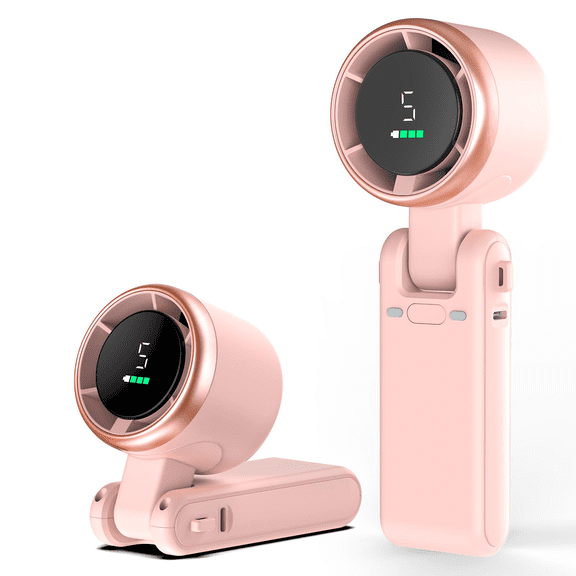 Portable Handheld Turbo Fan, 5-Speed Personal Fans, 5000mAh Rechargeable Fans Up to 12 Hours, Weight only 0.6lb Small Fan, Hand/Neck/Desk Fan 3 IN 1, Beach Vacation Essentials(Pink)