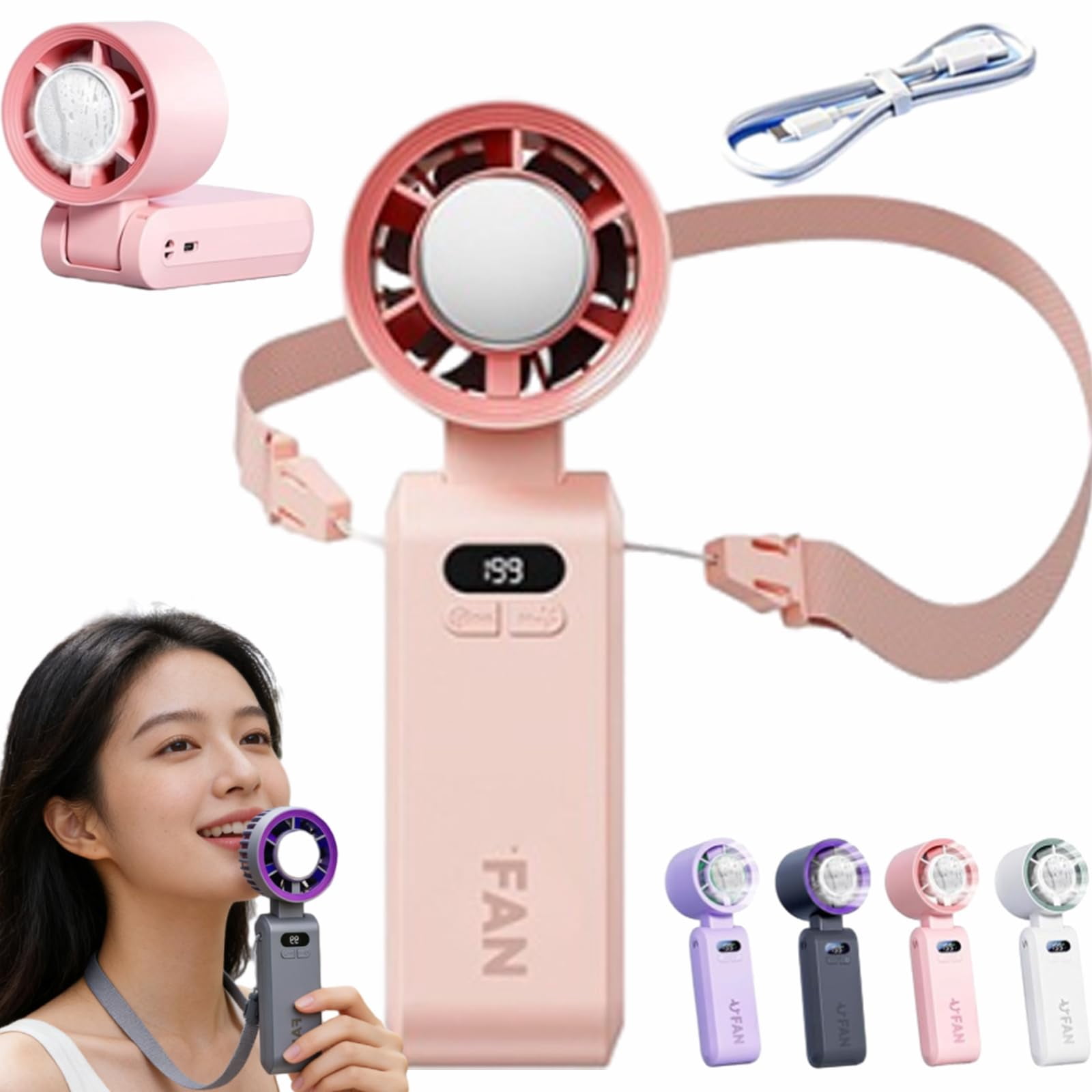Mini Fan Fast Portable Handheld Turbo Fan, Fast Cooling 3 in 1 Handheld Desk Neck Fan ...