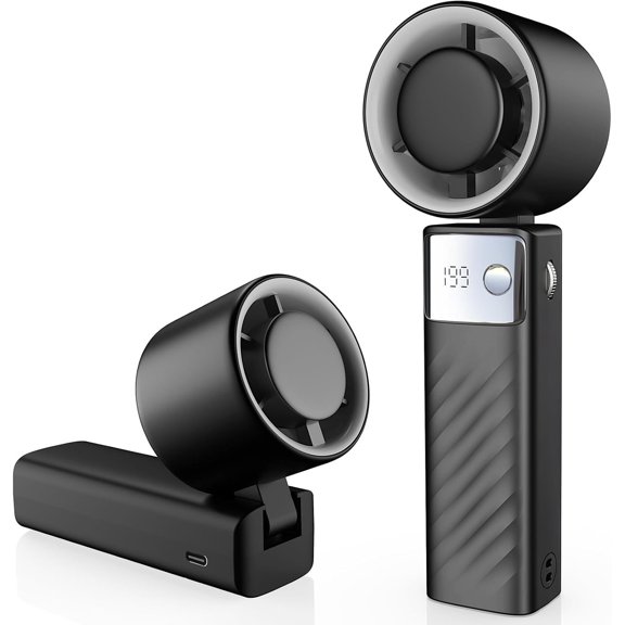 Portable Handheld Turbo Fan - Foldable Mini Fan with Air Turbo Tech, 1-199 Speed Adjustment, 20H Runtime, LED Display, Battery-Powered for Indoor/Outdoor Use