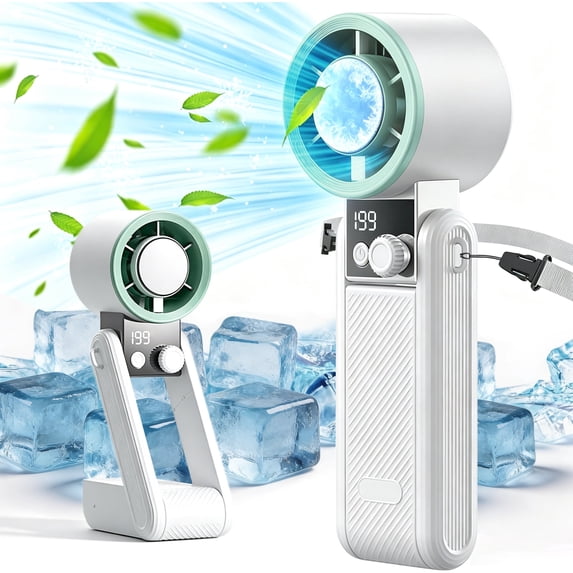 Portable Handheld Personal Fan with Ice Cooler,199 Speed 5000mAh Rechargeable Desk Fan,20 Hours Cooling Time,15000 RPM Powerful Silent Motor,Summer Essential for Travel/Outdoor/Office,White