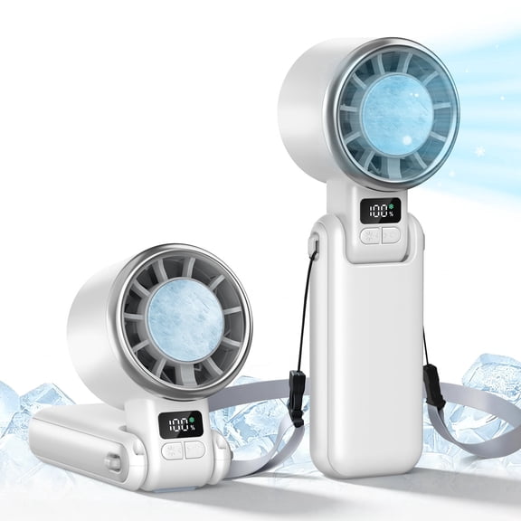 Easyriver Portable Handheld Turbo Fan with Ice Cooling, 5 Gear Wind, Up to 12 Working Hours, 3 IN 1 Rechargeable Personal Fan with LED Display for Outdoor Activities, Travel, Beach (White)