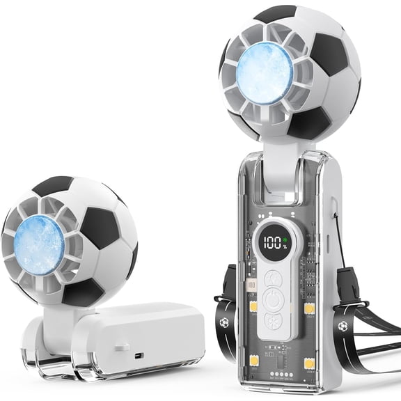 Portable Handheld Turbo Fan with Ice Cooler, 5 Gear Wind, Soccer-Shaped Mini Personal Fan, 6000mAh Rechargeable Pocket Fan for Travel/Outdoor/Office, 180° Adjustable, 20H Max Runtime