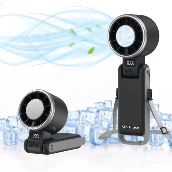 Portable Handheld Turbo Mini Fan with Ice Cooling,4000mAh USB Rechargeable,5 Speed,12H Working Time,Foldable Personal Fan for Travel,Outdoor,Camping,Hiking-Black