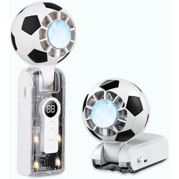 Portable Handheld Turbo Fan with Ice Cooling, 5-Speed 4-Mode LED 180? Foldable,Football Fans with Air Turbo Tech Cooling Fan for Outdoor, Travel, Beach and Soccer Match (White)