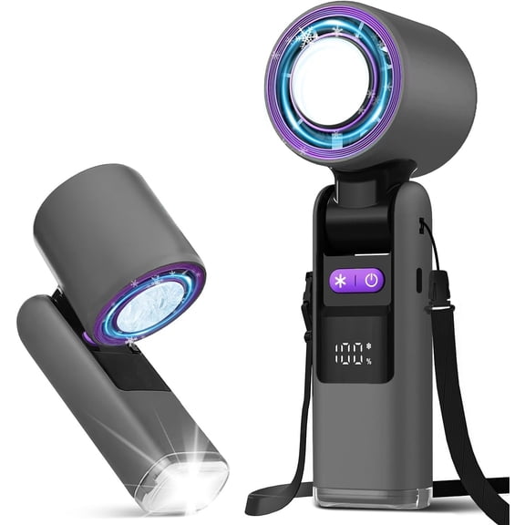 Portable Handheld Turbo Fan with Ice Cooling, 5000mAh Rechargeable Personal Fan, 100-Speed Mini Lighting Fans with LED Display & 180? Foldable for /Desk/Hand, Ideal for Travel Outdoor/