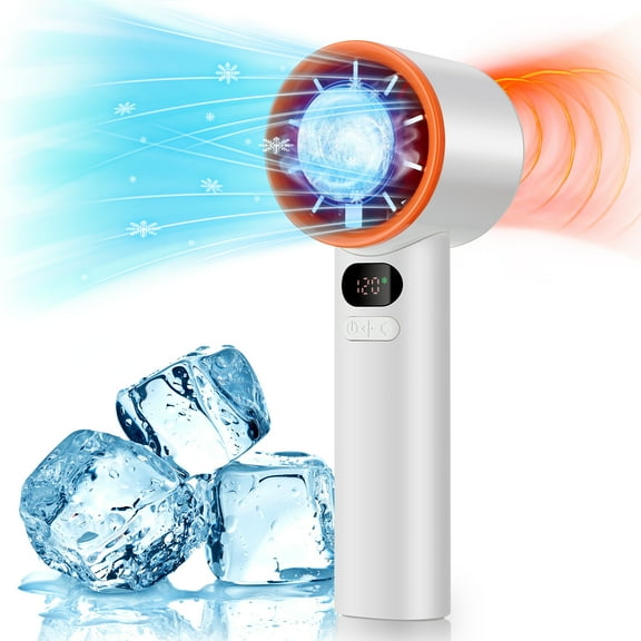Portable Handheld Turbo Fan With Ice Cooling, Adjustable Mini HandFan Speed(1-120) 15000 RPM Powerful Fast Cooling Ice Air Conditioner Fan, Digital Display, for Summer Travel Beach Outdoors, White