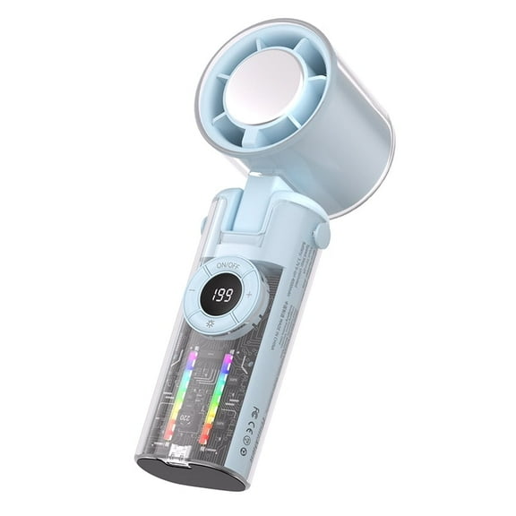 Portable Handheld TurboFan, 3 IN 1 Mini colored lights Hand Fan with 4000mAh Battery Operated, Upto 10 Working Hours, 5 Gear Wind, Rechargeable with Air Turbo Tech Cooling Fan for Travel/Outdoor/Home