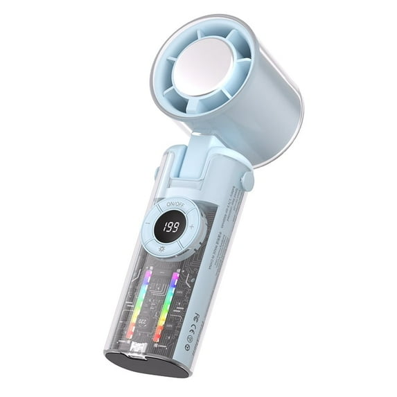 Portable Handheld TurboFan, 3 IN 1 Mini colored lights Hand Fan with 4000mAh Battery Operated, Upto 10 Working Hours, 5 Gear Wind, Rechargeable with Air Turbo Tech Cooling Fan for Travel/Outdoor/Home