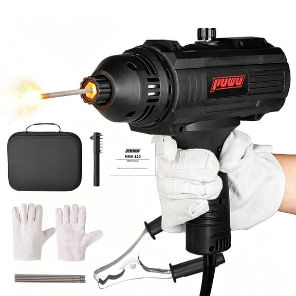 PUWU Portable Handheld Welding Machine - 110V IGBT Inverter Welder with Digital Display, 20-120A (Full Current Control) ARC STICK Welder GUN, Hot Start & Anti-Stick for 3/32"& 1/8" Welding Rods