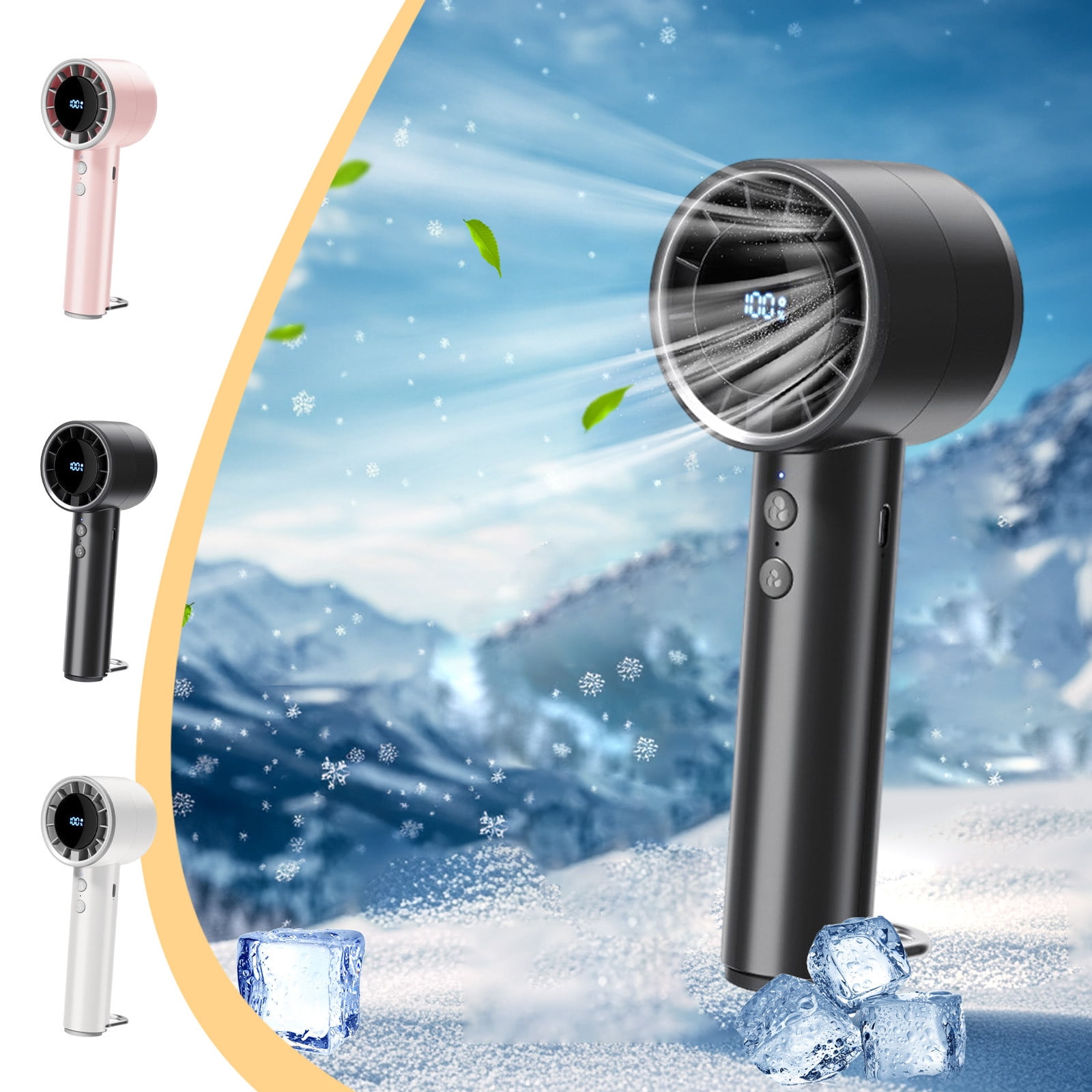 Portable Handhold Fan With Colorful Lights USB Rechargeable Refrigeration Conditioner Multi-Stall Airflow 10-15.5H Working Small Fan Suitable For Travel Beach Vacation Home Office And Bedroom